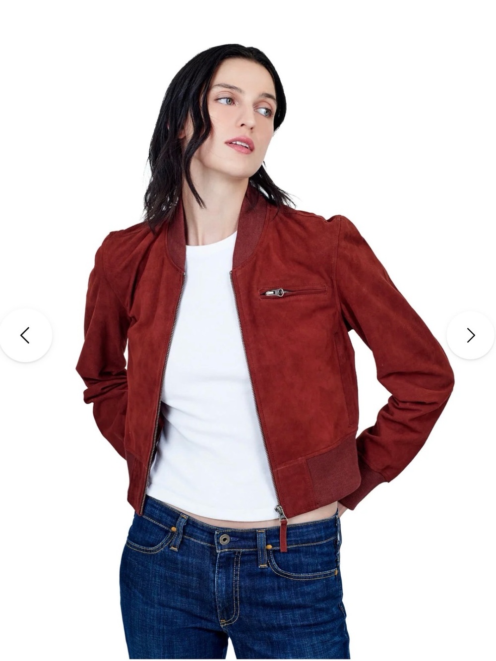 Jakett COLLIN’S WASHED RUST RED SUEDE Bomber Jacket - Zip Front